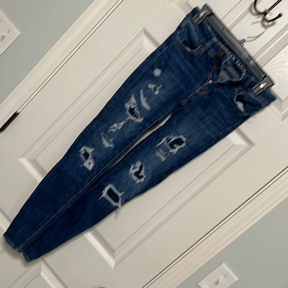 Barely worn, patched jeans… and yes, the fray came like that!